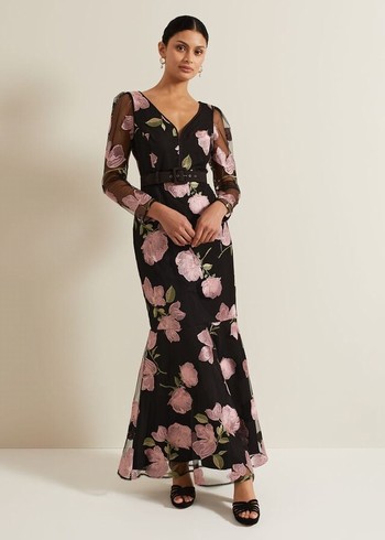 Phase Eight Genny Floral Print Embroidered Dres Dress Multicolor Australia | BZ8032915